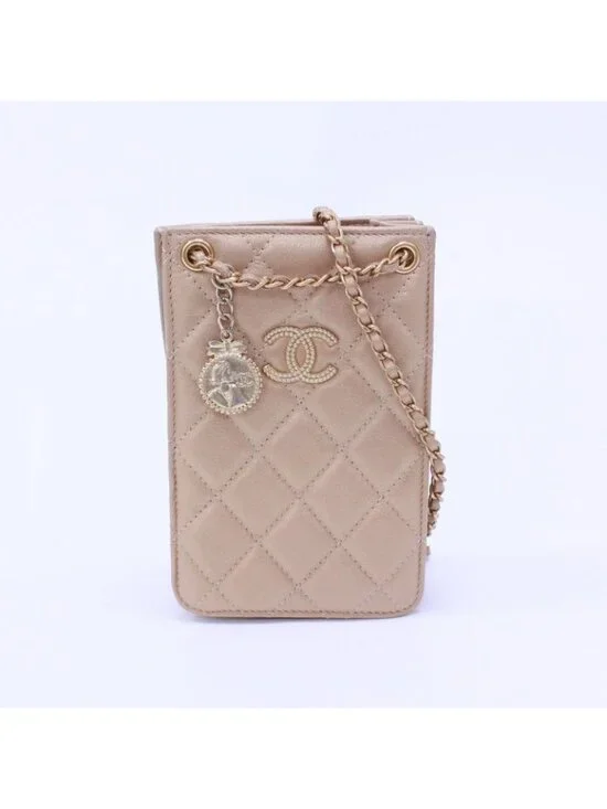 Chanel Chain Shoulder Bag Leather Beige - Picture 1 of 10